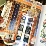 Dragons & Pagodas- A Celebration of Chinoiserie showing a paneled room with chinoiserie motifs and stunning chandelier
