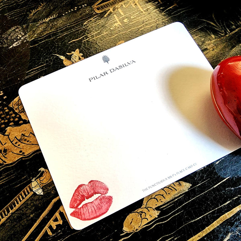 The Punctilious Mr. P's Place Card Co. 'Kisses' custom note cards with a kiss impression on the back of the card