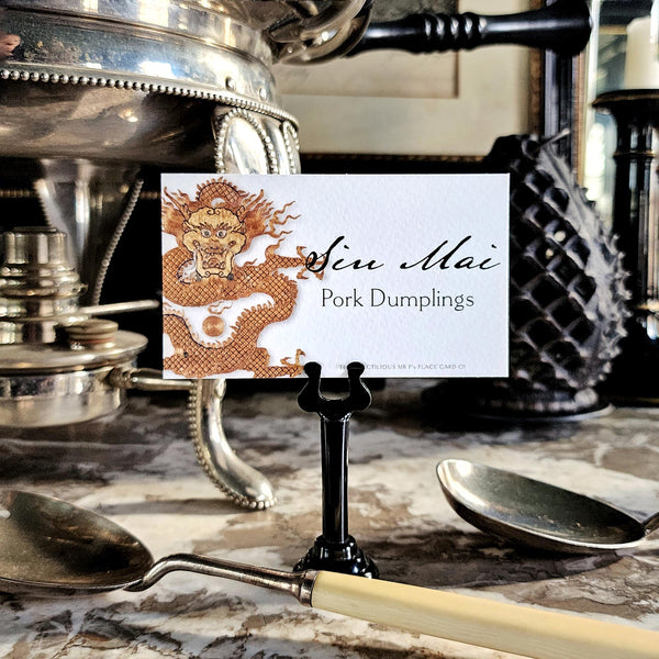 the punctilious mr. p's Place Card Co. Radiant Dragon custom buffet tags