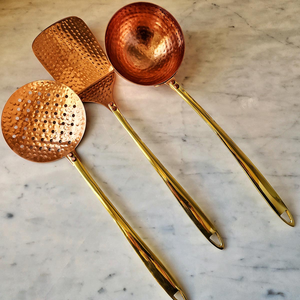 Set/ 3 Copper Ladle, Strainer, Skimmer for the Stylish Kitchen