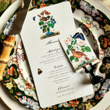 Birds, Berries & Butterflies Menu Cards - s/4 - The Punctilious Mr. P's Place Card Co.
