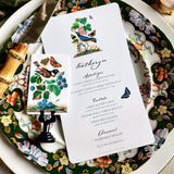 Birds, Berries & Butterflies Menu Cards - s/4 - The Punctilious Mr. P's Place Card Co.