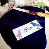 Chromatic Cuckoo - Custom Place Cards - Laydown - The Punctilious Mr. P's Place Card Co.