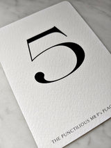 Custom Table Number Cards s/4 - The Punctilious Mr. P's Place Card Co.