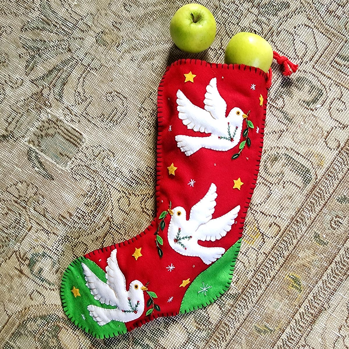 Devoted Doves- Felt Christmas Stocking for mantle- handmade