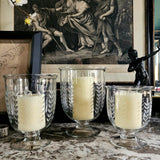 Leaf Cut Glass Hurricane Candle Holders - Trio - The Punctilious Mr. P's Place Card Co.