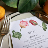 Parrot Tulips - Custom Menu Cards - s/4 - The Punctilious Mr. P's Place Card Co.
