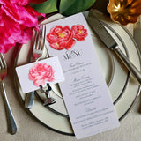 Peony - Custom Menu Cards - s/4 - The Punctilious Mr. P's Place Card Co.
