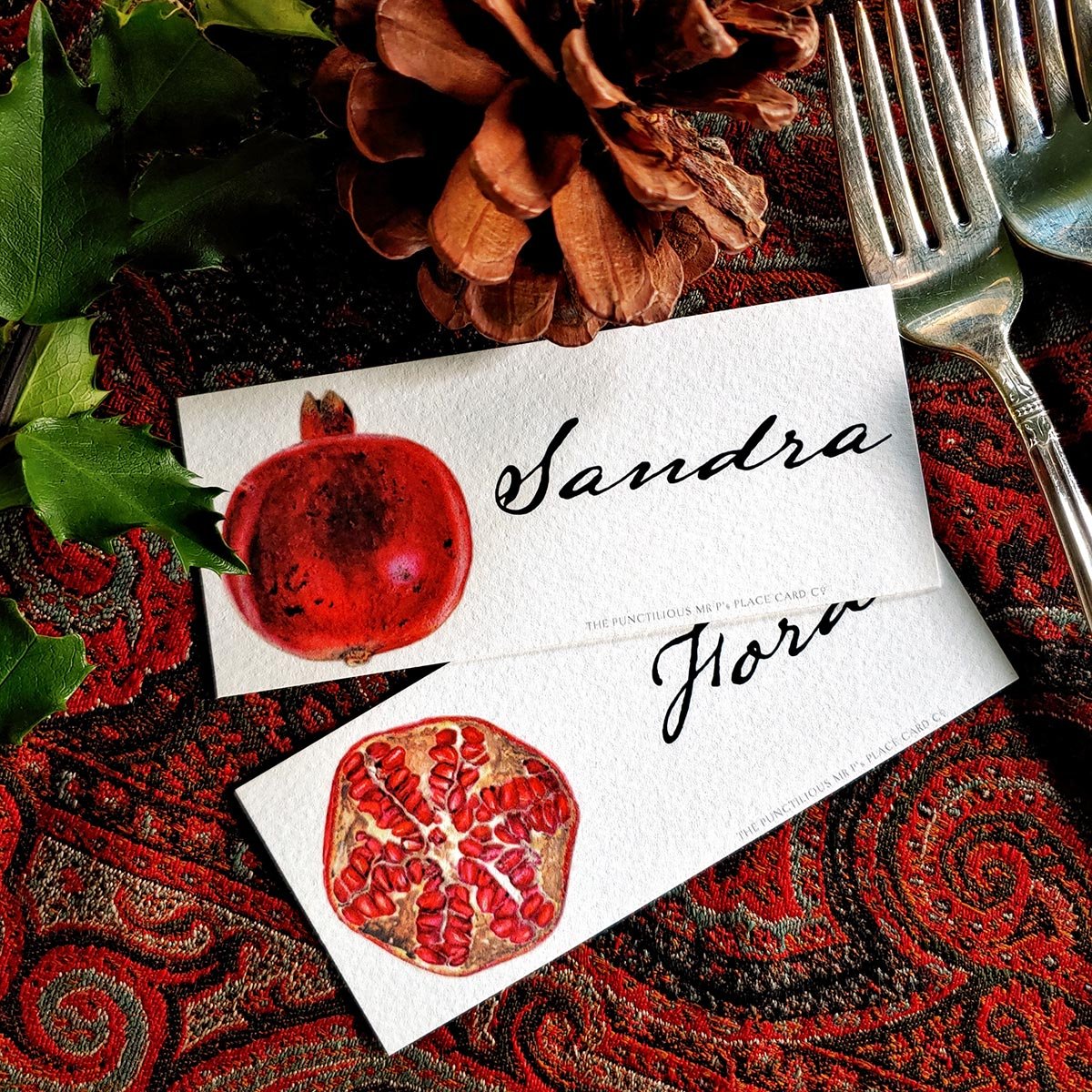 Set/ 16 Pomegranate Laydown Custom Place Cards set-16-pomegranate-laydown-custom-place-cards