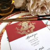 Radiant Dragon: Cinnabar - Custom Menu Cards - s/4 - The Punctilious Mr. P's Place Card Co.