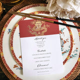Radiant Dragon: Cinnabar - Custom Menu Cards - s/4 - The Punctilious Mr. P's Place Card Co.