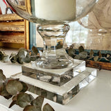 Tall Greek Key Cut Glass Hurricane Candle Holders - Pair - The Punctilious Mr. P's Place Card Co.