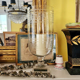 Tall Greek Key Cut Glass Hurricane Candle Holders - Pair - The Punctilious Mr. P's Place Card Co.