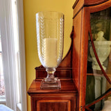 Tall Leaf Cut Glass Hurricane Candle Holders - Pair - The Punctilious Mr. P's Place Card Co.