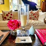 Tall Leaf Cut Glass Hurricane Candle Holders - Pair - The Punctilious Mr. P's Place Card Co.