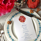 The Punctilious Mr. P's place card co. custom 'Menu Cards' in Mayfair size with pomegranate theme