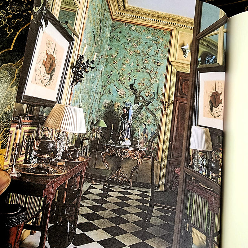 Dragons & Pagodas- A Celebration of Chinoiserie showing a decorated hallway with chinoiserie wall paper