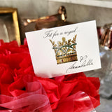 detail of Mr. P's Pantry's jam trio "bouquet" features 3 jams wrapped in red tissue paper and cellophane that closely resembles a bouquet of flowers, included is a coronet nouveau gift note.