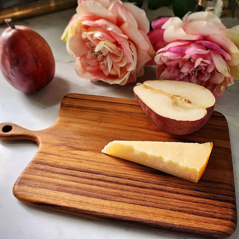 The Punctilious Mr. P's Place Card Co. Teak Mini Cutting Boards- Set with cheese , pear and charcuterie 