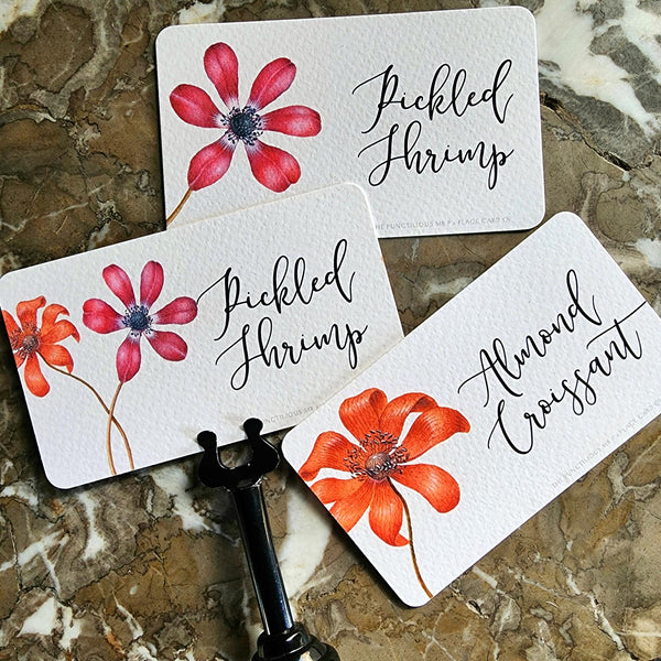 showing all 3 of the punctilious mr. p's Place Card Co. 'Anemones' custom buffet tags