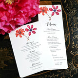 The Punctilious Mr. P's Place Card Co. "Anemones" menu cards showing the Mayfair and Bistro sizes next to one another on a chinoiserie table