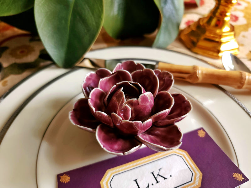 The Punctilious Mr. P's Place Card Co.- ceramic blossoms- peony radicchio