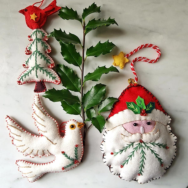 The Punctilious Mr. P's place card co. 'Santa Trio' Christmas ornaments consisting of santa, white dove of peace and christmas tree