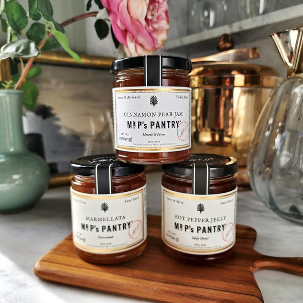 Mr. P's Pantry's Jam Trio Gift Set featuring: Cinnamon Pear Jam, Marmalade and Hot Pepper Jelly