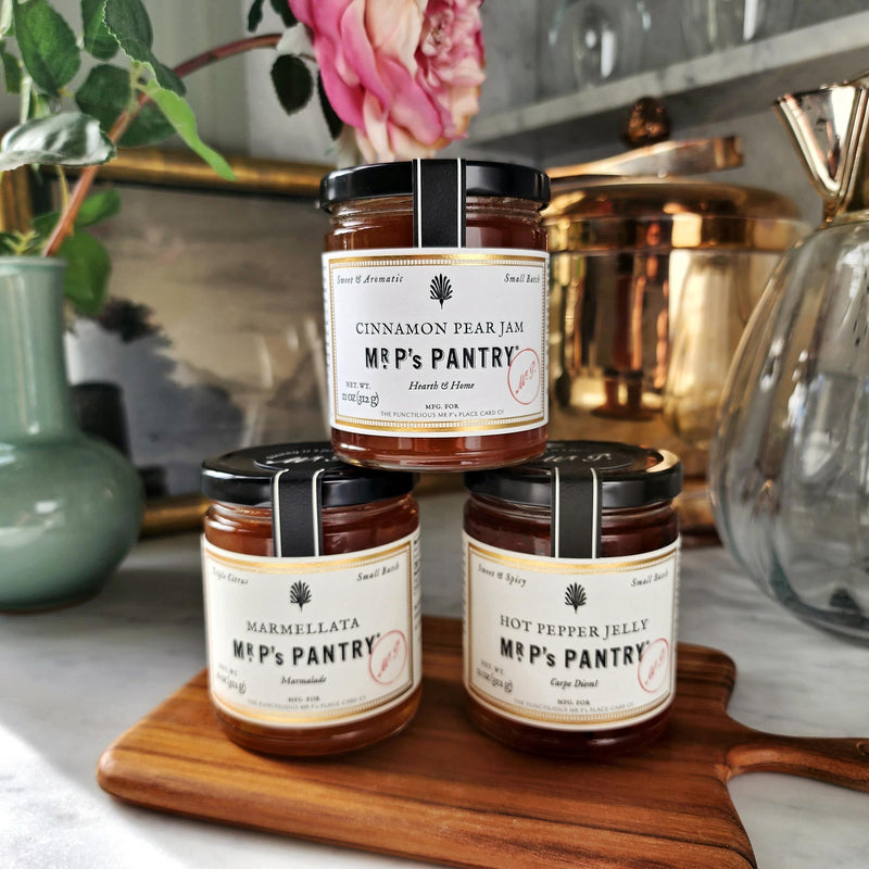 Mr. P's Pantry's Jam Trio Gift Set featuring: Cinnamon Pear Jam, Marmalade and Hot Pepper Jelly
