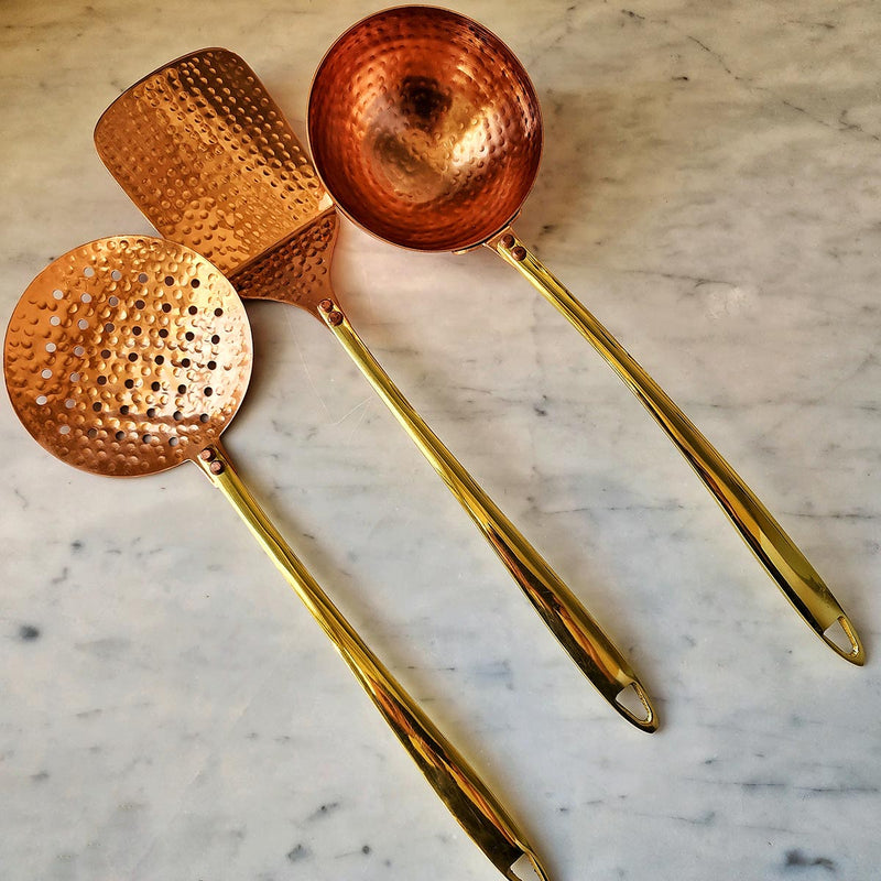 Set/ 3 Copper Ladle, Strainer, Skimmer for the Stylish Kitchen Cooking –  The Punctilious Mr. P's Place Card Co.