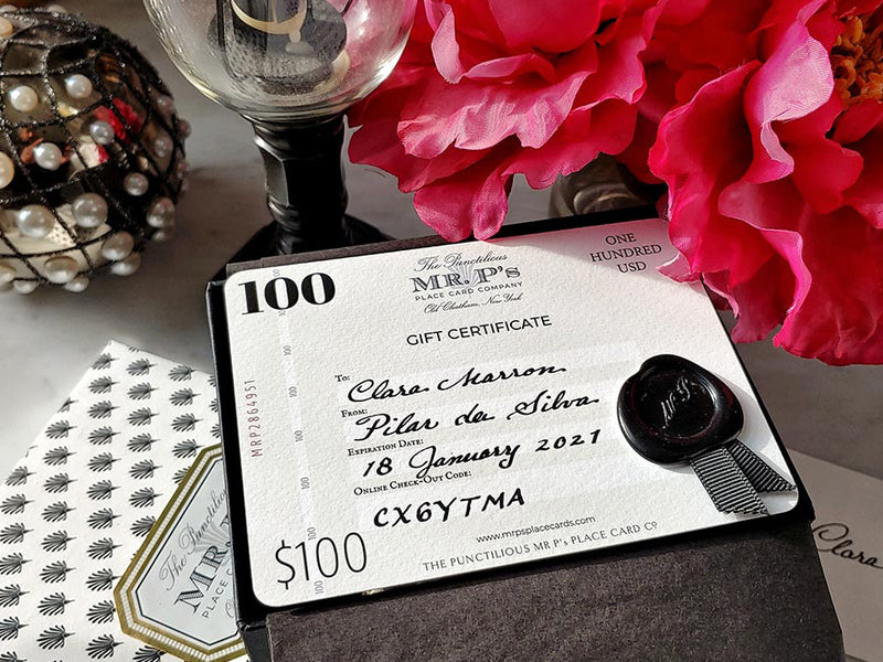 The Punctilious Mr. P's Place Card Co.- boxed gift certificate