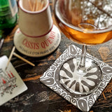 The Punctilious Mr. P's collaboration with marian mcevoy (aka gust the poodle) european pulp board drinks coasters on chinoiserie table