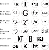 the punctilious Mr. P's Place Card Co. wax seal Font sampler showing 6 fonts from classic to modern