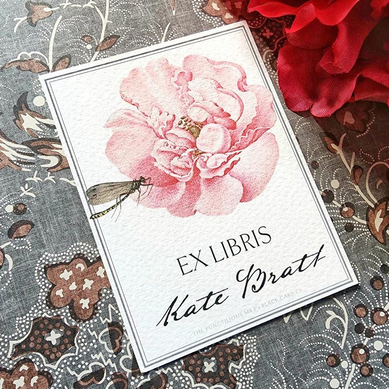 The Punctilious Mr. P's Place Card Co. personalized "Blossoms" motif bookplate in the "Ex Libris" style.