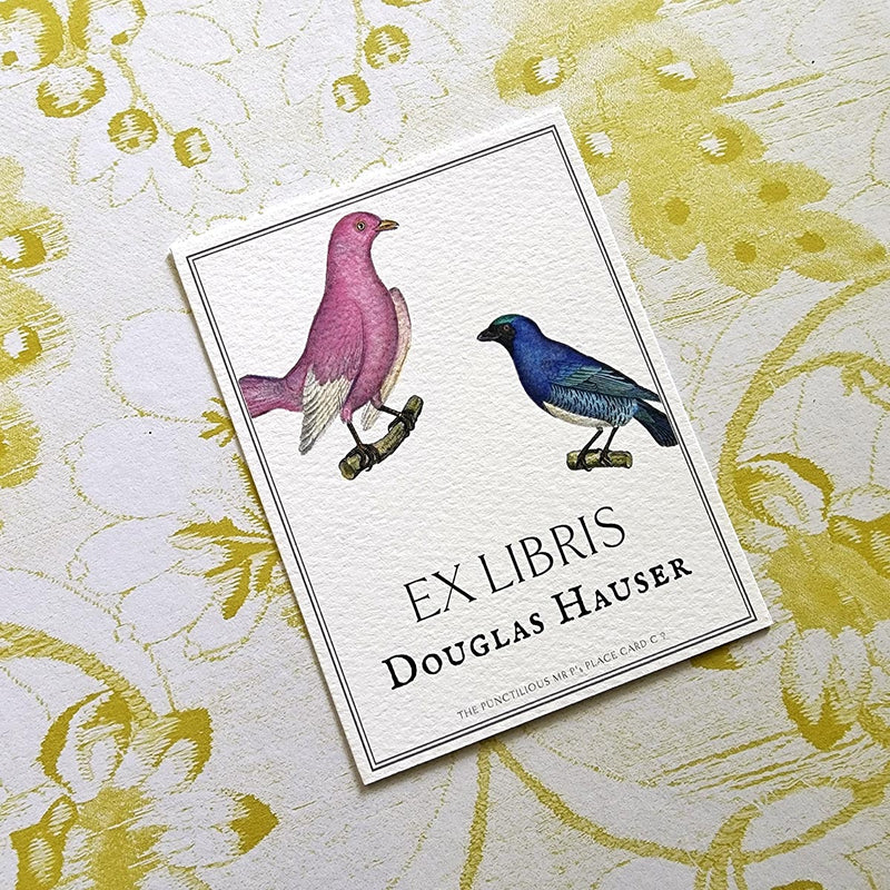 The Punctilious Mr. P's Place Card Co. personalized "chromatic cuckoo" motif bookplate in the "Ex Libris" style.