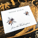 The Punctilious Mr. P's Place Card Co. "Bees" Custom Gift Notes on a chinoiserie table