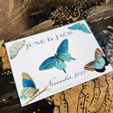 The Punctilious Mr. P's Place Card Co. "Blue Butterflies" Custom Gift Notes on a chinoiserie table