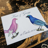 The Punctilious Mr. P's Place Card Co. "Chromatic Cuckoo" Custom Gift Notes on a chinoiserie table