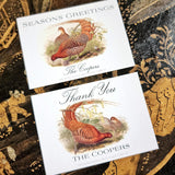 The Punctilious Mr. P's Place Card Co. "Fiery Pheasants" Custom Gift Notes on a chinoiserie table