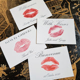 The Punctilious Mr. P's Place Card Co. "Kisses" Custom Gift Notes on a chinoiserie table