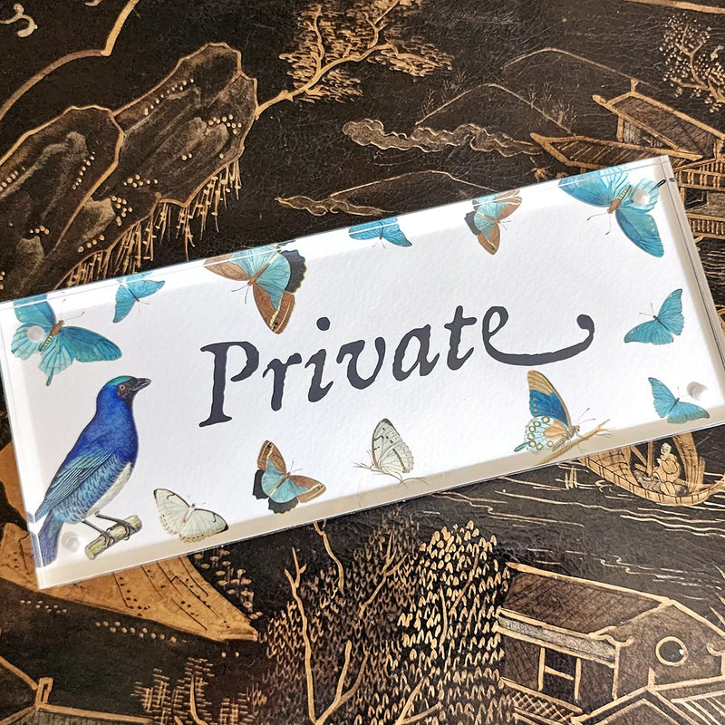 The Punctilious Mr. P's Place Card Co. "Blue Butterflies Custom Illustrated Signage" in magnetic acrylic frame