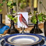 The Punctilious Mr. P's Place Card Co. red 'Chromatic Cuckoo' custom place cards on a beautiful tablescape