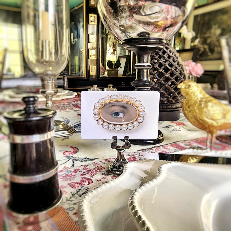 The Punctilious Mr. P's Place Card Co. 'Les Femmes du Monde' Lover's Eye- Moka' custom place cards on a chic tablescape