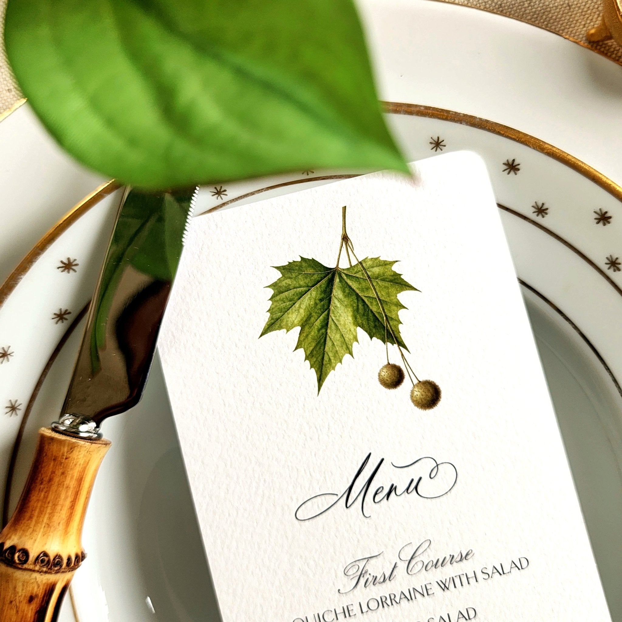 Set/4 American Sycamore Tree Custom Menu Cards