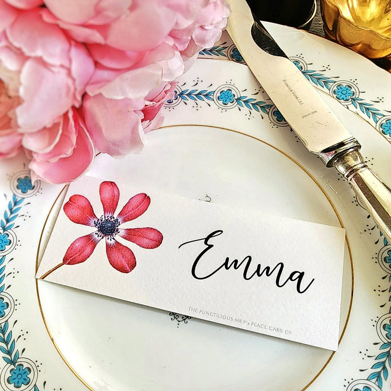 Anemones - Custom Place Cards - Laydown - The Punctilious Mr. P's Place Card Co.