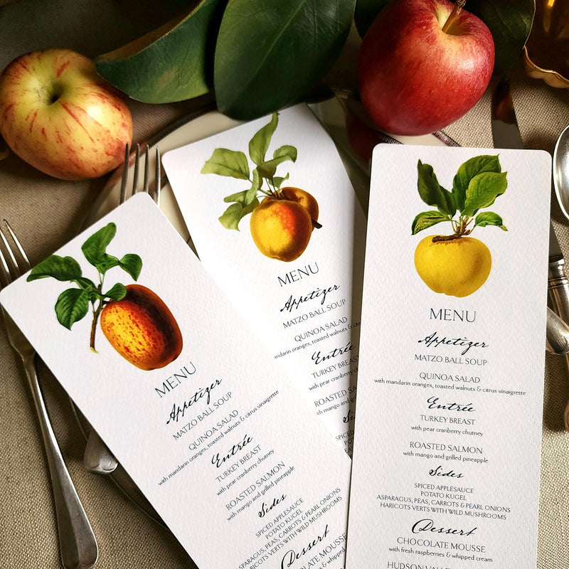 Apple Medley - Custom Menu Cards - s/4 - The Punctilious Mr. P's Place Card Co.