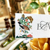 Birds, Berries & Butterflies - Custom Place Cards - Laydown - The Punctilious Mr. P's Place Card Co.