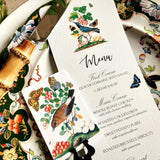 Birds, Berries & Butterflies Menu Cards - s/4 - The Punctilious Mr. P's Place Card Co.