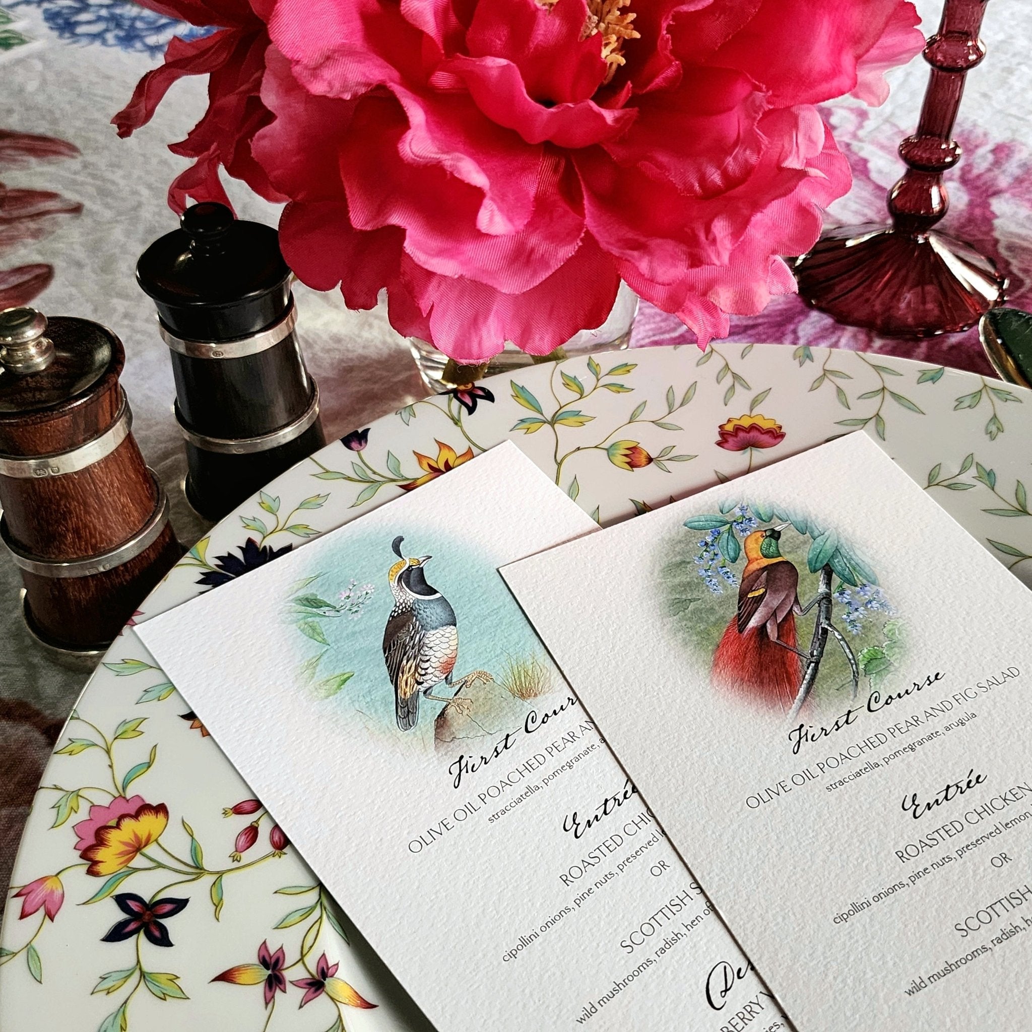 Set/ 4- Birds of India Custom Menu Cards
