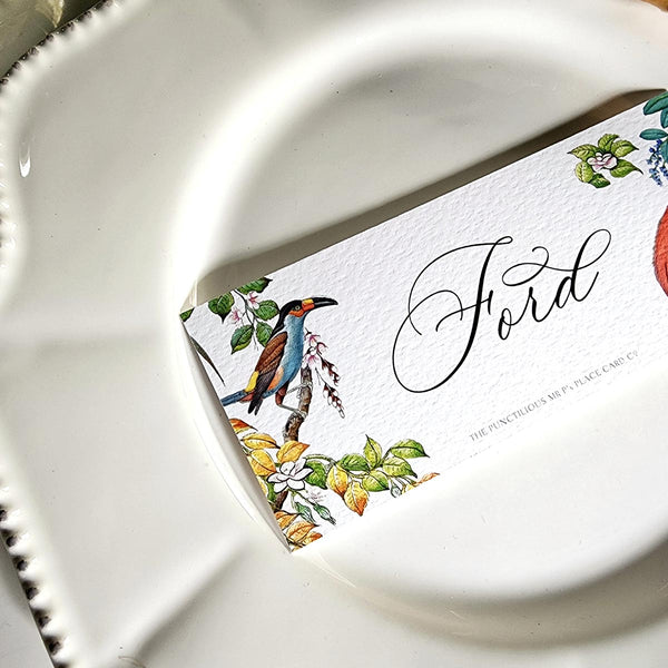 Birds of India - Custom Place Cards - Laydown - The Punctilious Mr. P's Place Card Co.